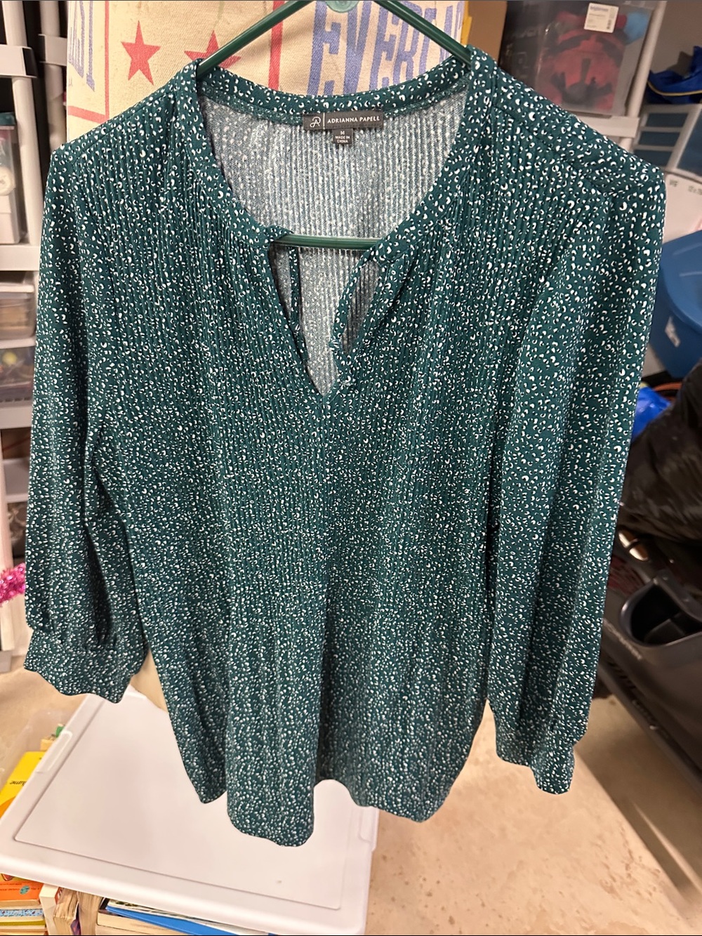 Adrianna Papell Teal Green Speckled V-Neck Long Sleeve Tunic
